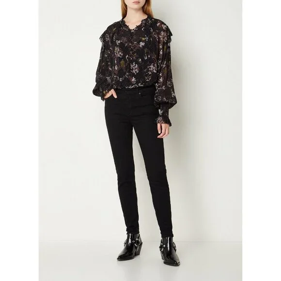 NWOT AllSaints women's Lara chiffon Shirt buttons closure Black Blouse Size 6 - Picture 3 of 14